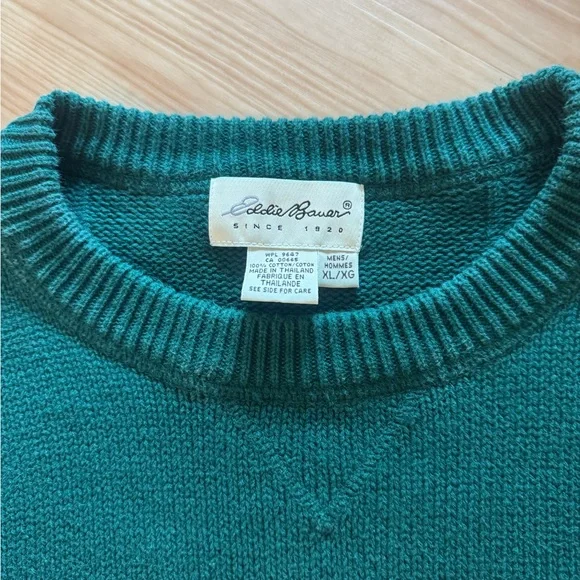 Vintage Eddie Bauer Green Cotton Crewneck Sweater XL 90s Y2K - Picture 2 of 5